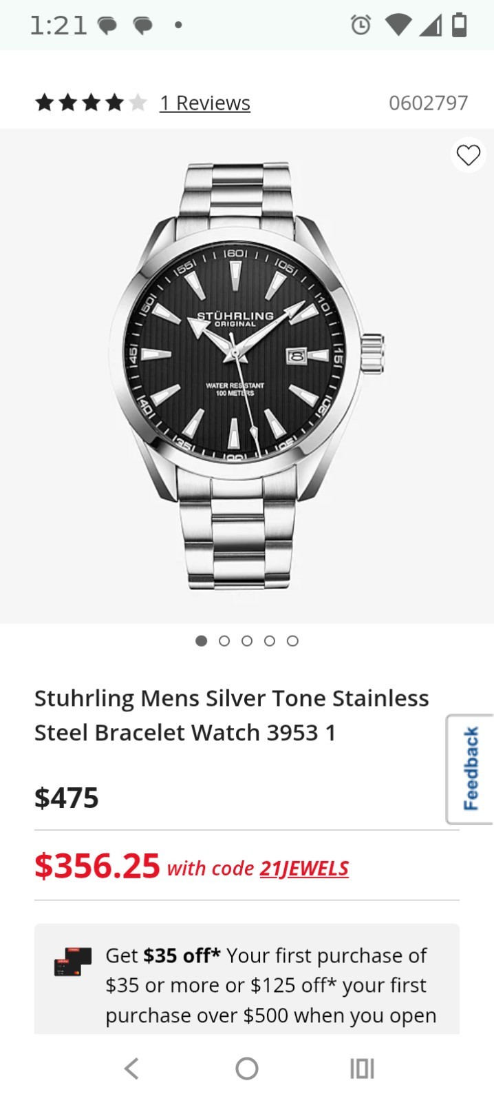 Stuhrling Men’s Quartz Watch 42mm Black Dial Date 100m Silver Steel