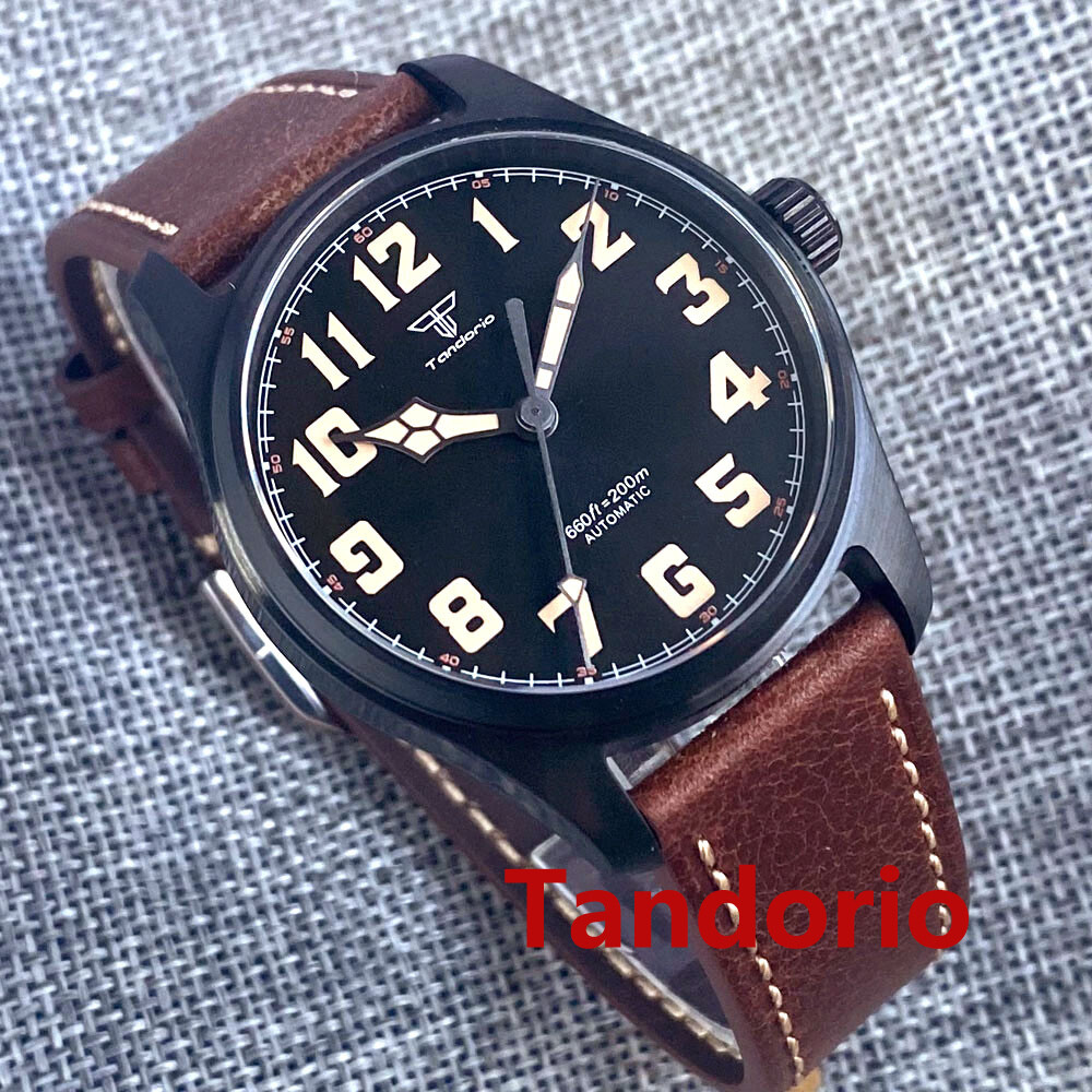 39mm Sapphire Glass Black PVD Pilot 20ATM Japan NH35A PT5000 Men Watch Luminous