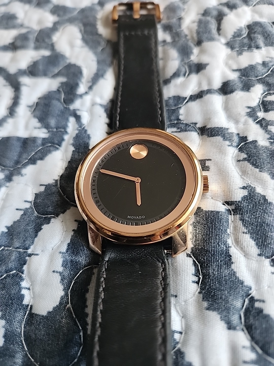 Movado Bold Men’s Swiss Quartz Rose Gold PVD and Italian Black Leather band