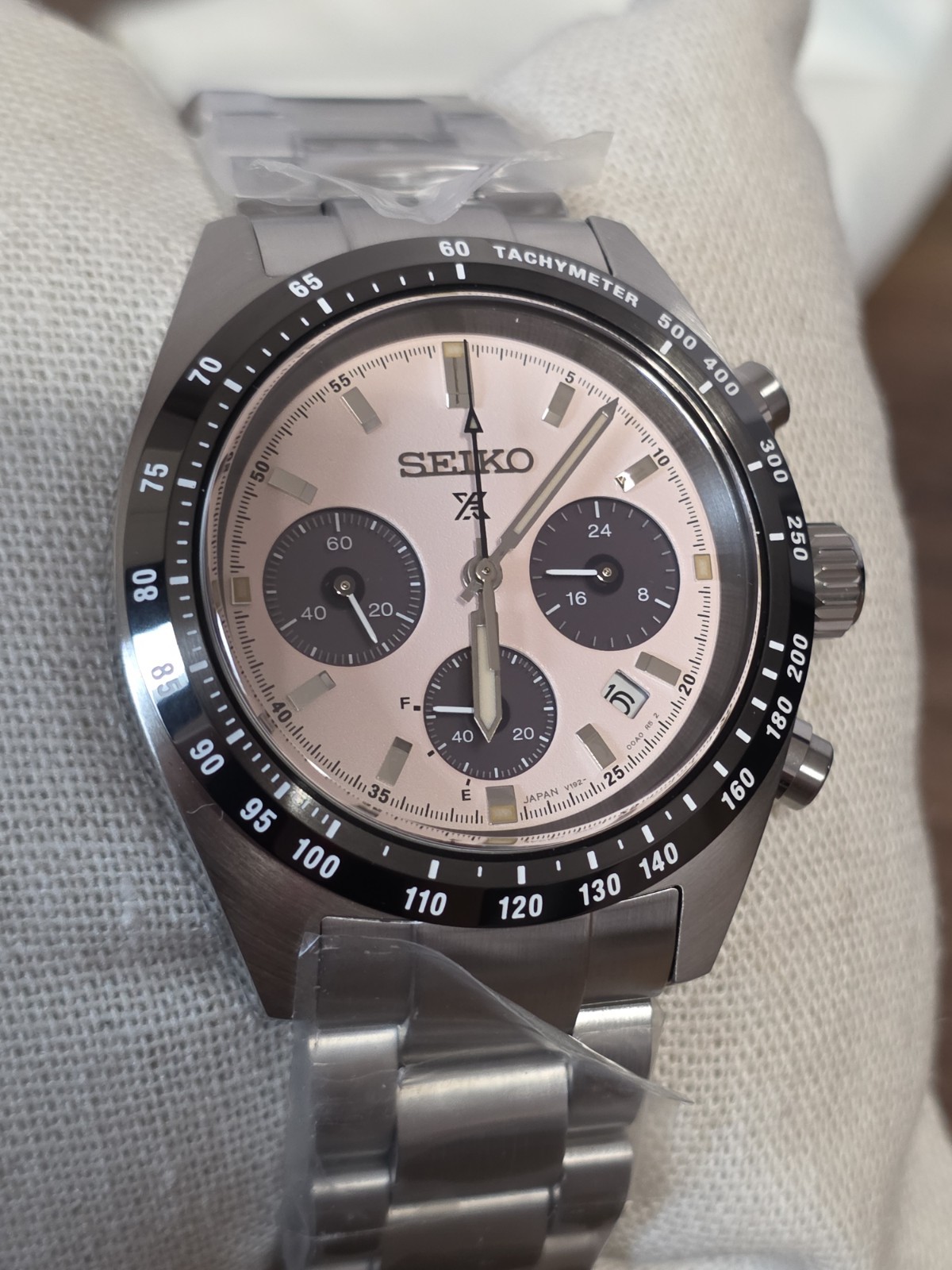 Seiko Prospex Speedtimer Solar Salmon Dial Men’s Watch SSC963 New