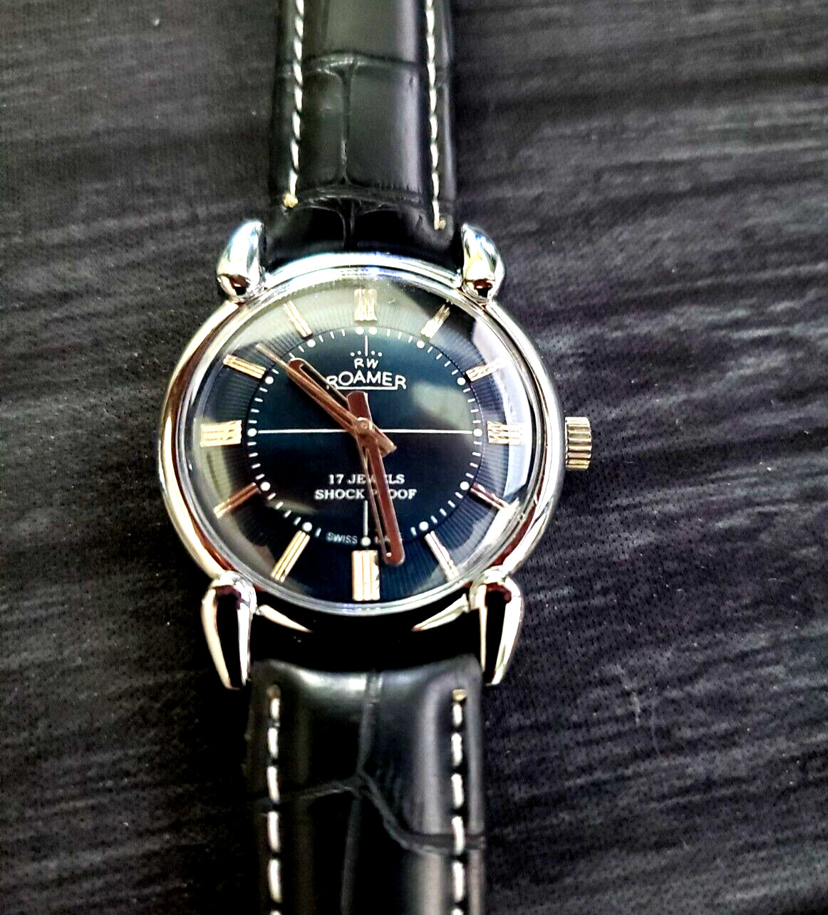 ✨Rare Roamer Brevete Swiss Mens Manual Watch Slv Blu Blk