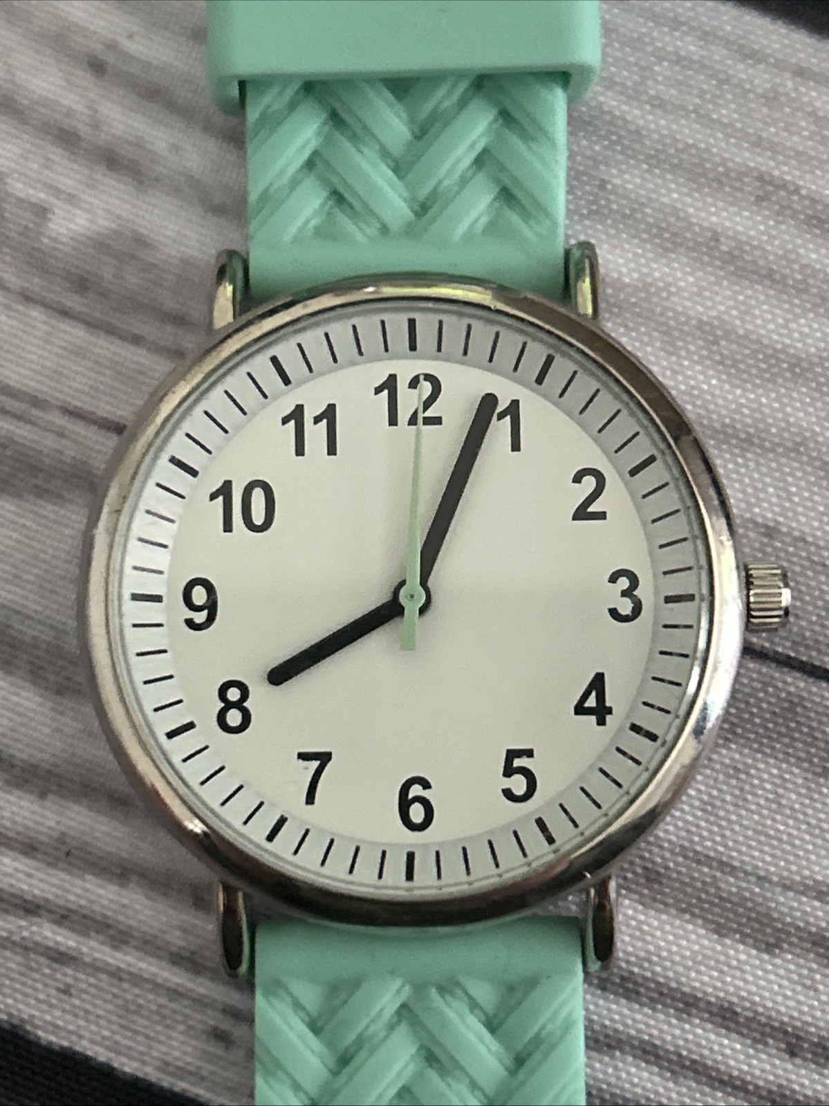 Silver Tone White Dial Mint Green Band Women’s Quartz Watch