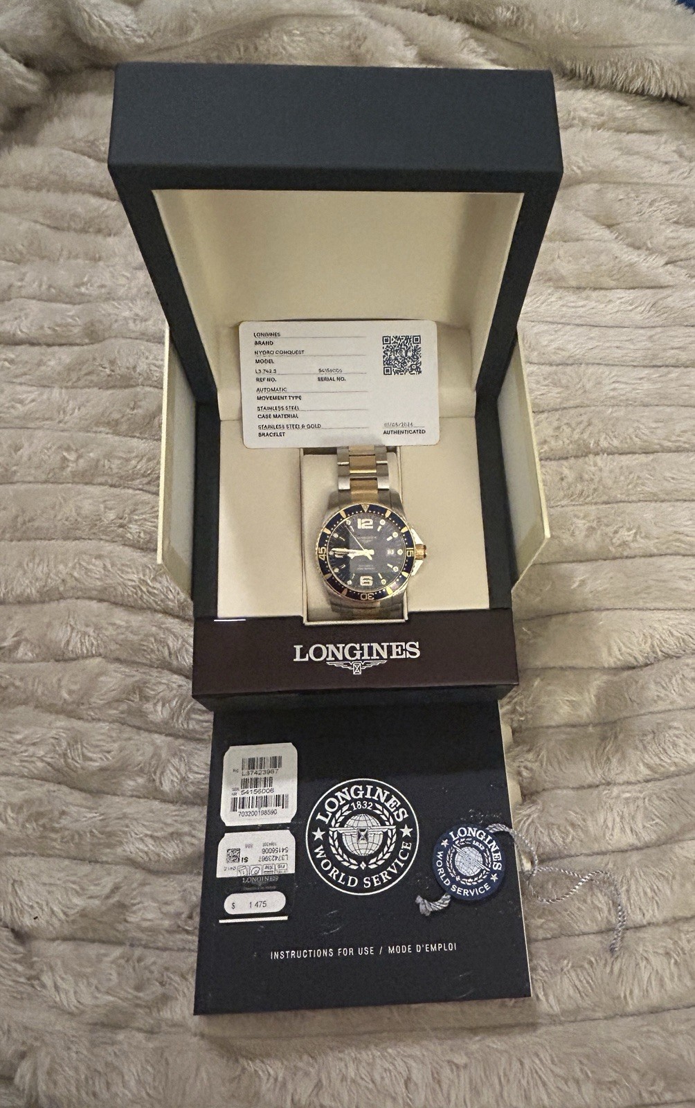 Longines HydroConquest Automatic Diver Blue Sunburst Two-Tone 43mm with Box