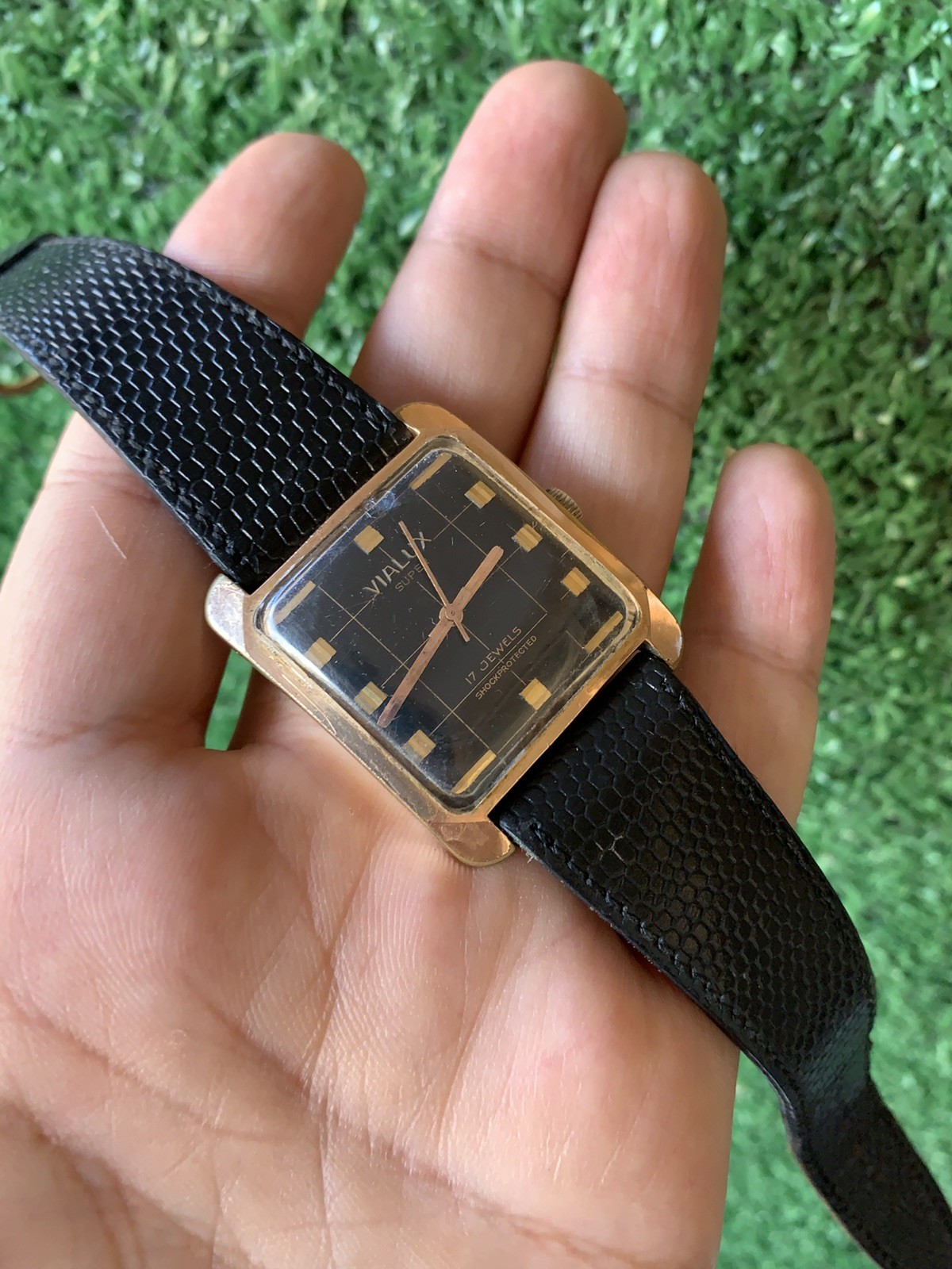 Vintage Vialux Super Watch 32mm Squared Black Swiss Made Iconic Elephant Manual
