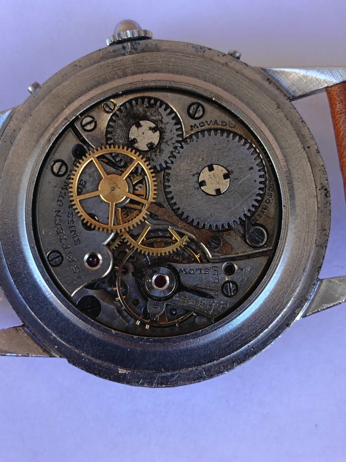 VINTAGE MOVADO TRIPLE DATE. MANUAL WIND. MULTICOLOUR DIAL. RUNNING