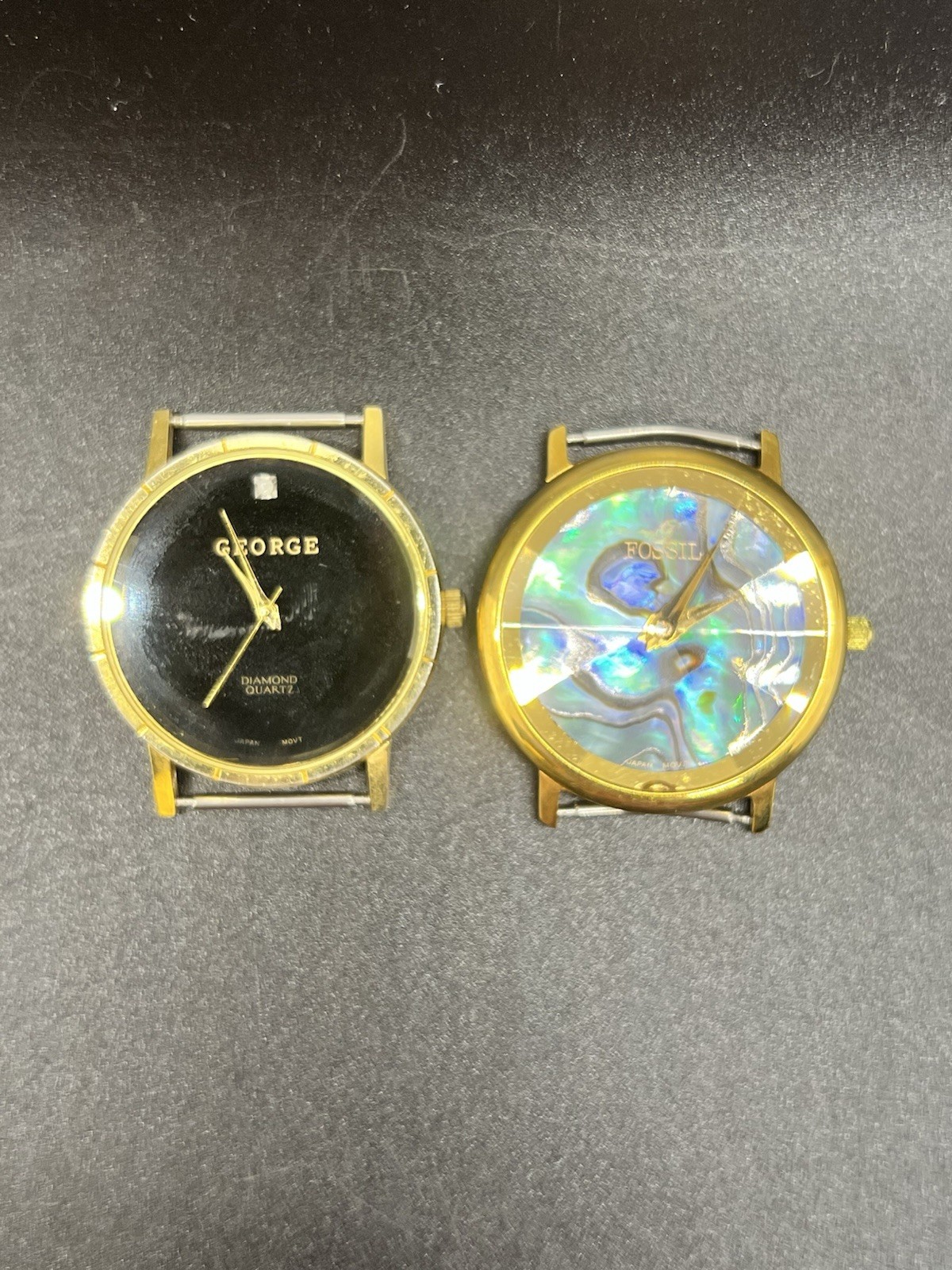 Two Vintage Watch Faces Lot- No Bands – George And Fossil -Numberless – Abalone
