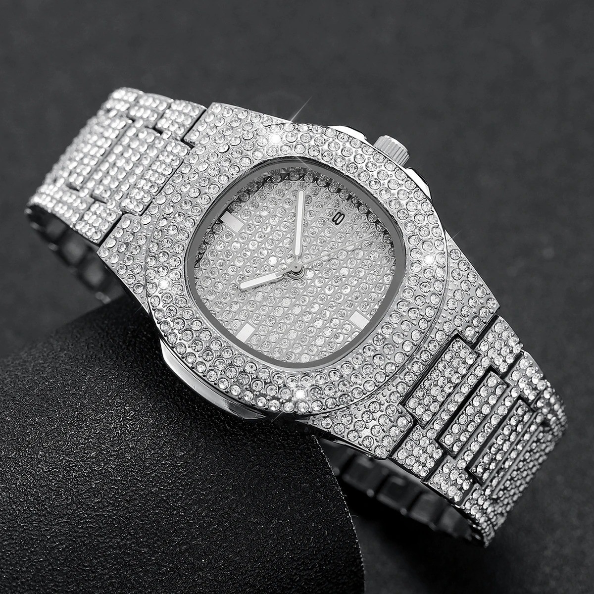 Luxury Full Diamond Men’s Stainless Steel Watches Male Sports Quartz Wristwatch