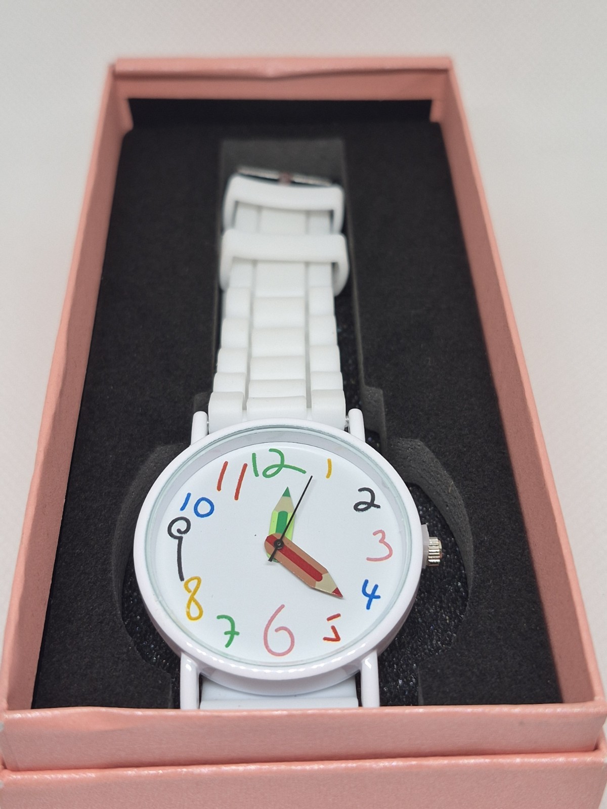 Quartz Analog Wristwatch White Silicone Strap White/Multicolor Arabic Dial Box