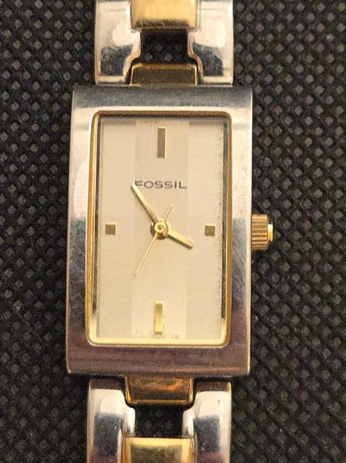 FOSSIL F2 Watch Two tone Gold & Silver ES-1109 All Stainless Steel NEW BATTERY