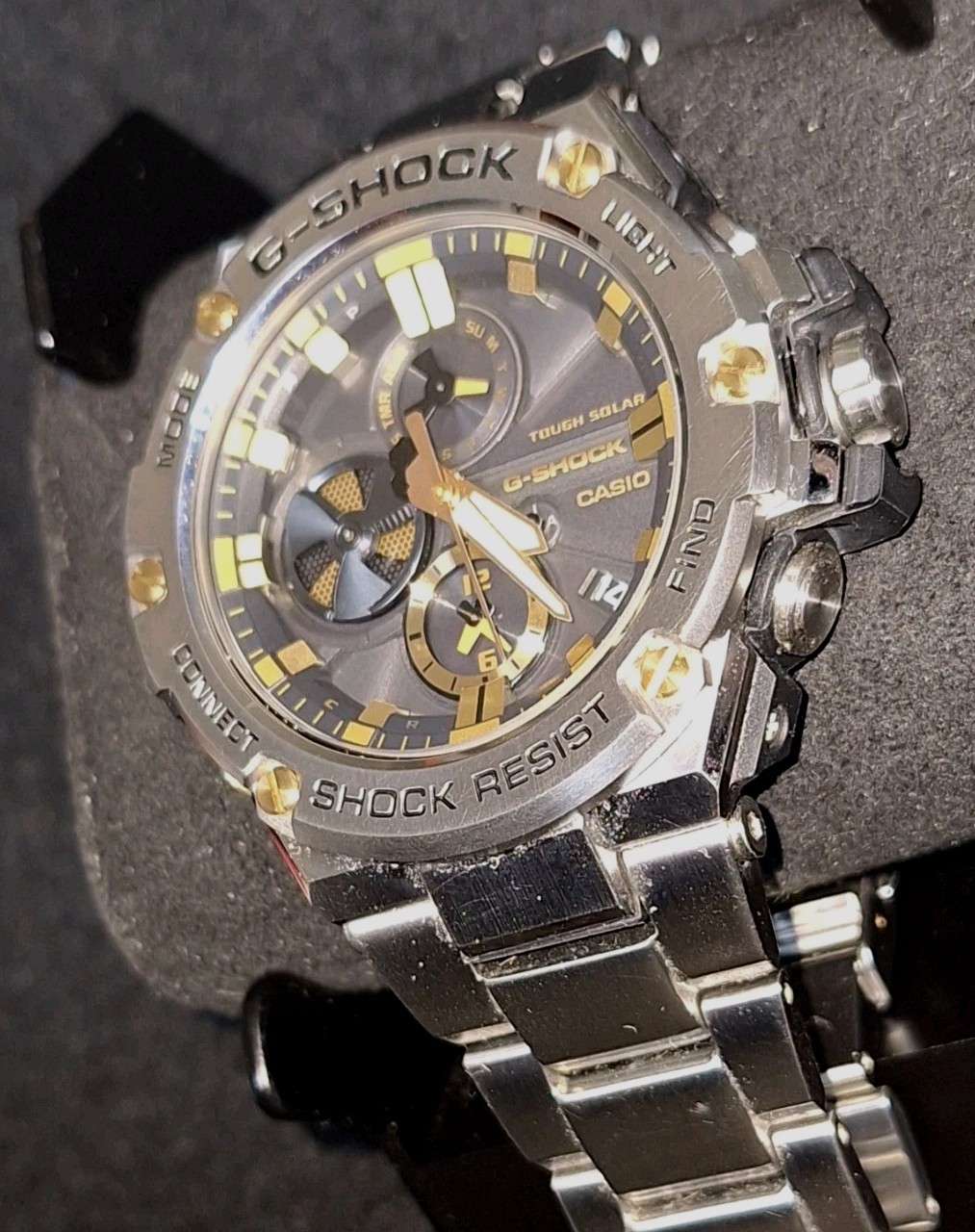 CASIO G-SHOCK GST-B100 G-STEEL Gold Black Solar Watch USED