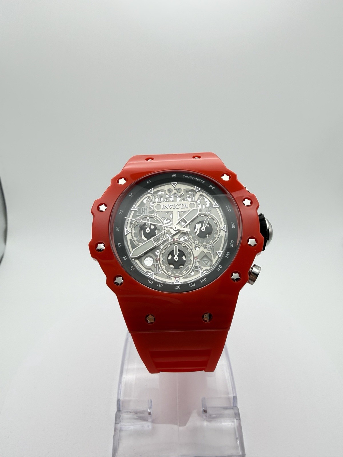 69676-Invicta Racing Vaulthan Men’s Watch 44mm Red Dial Red Silicone Strap.