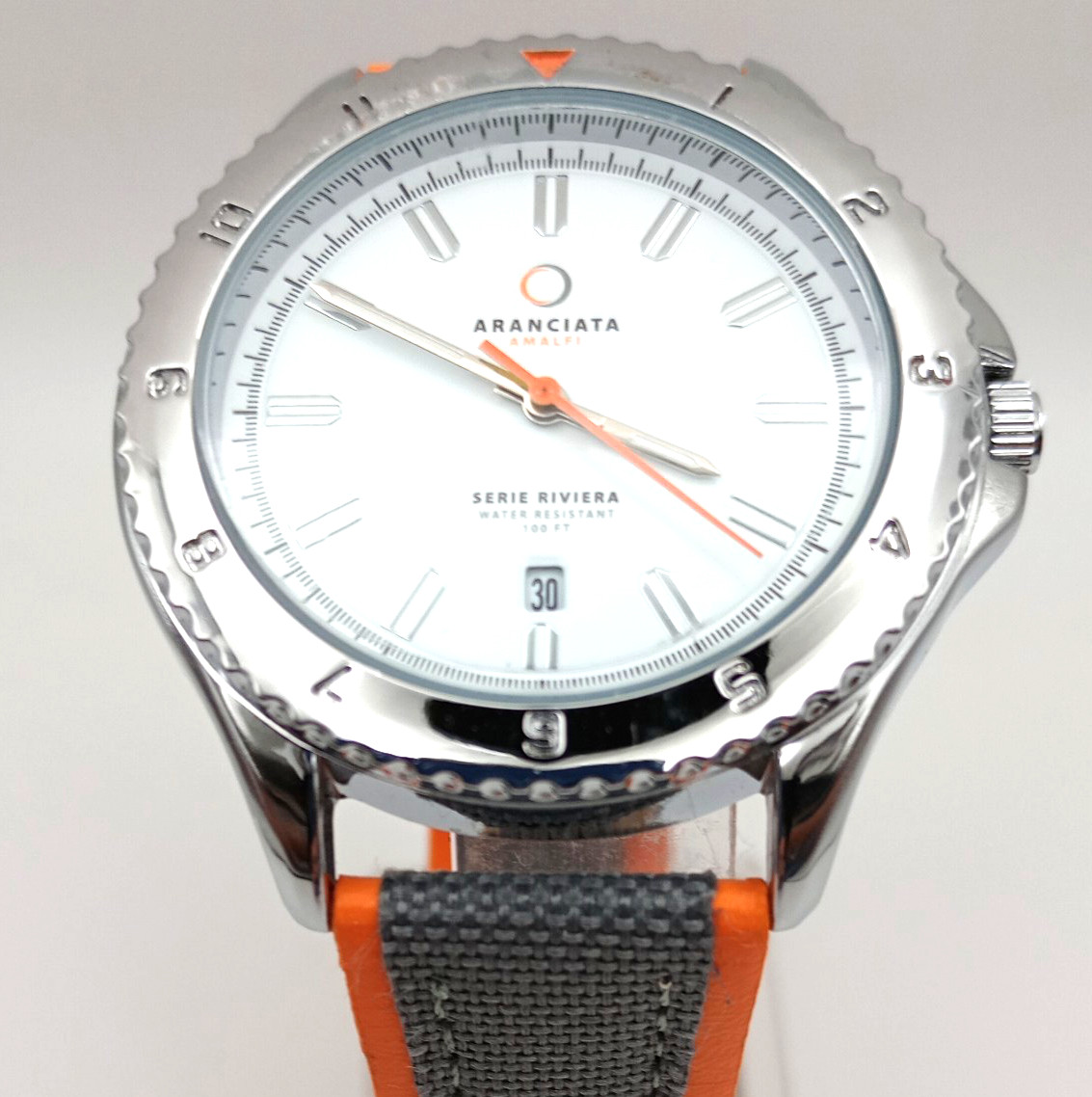 Aranciata Amalfi Serie Riviera Quartz Watch 100M Day Gray Orange New Battery