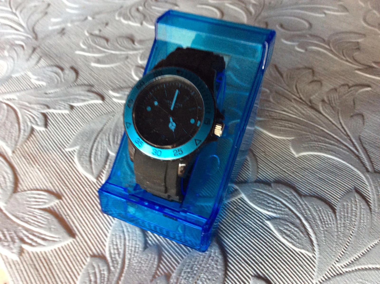 Identity London watch with blue and black rubber strap watch