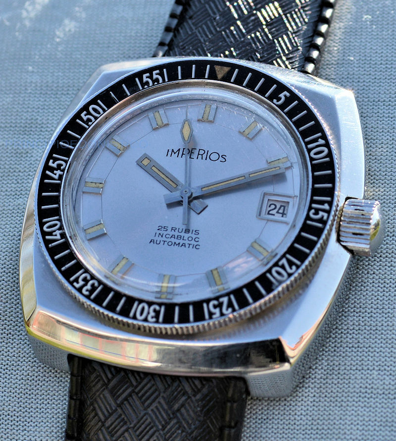 Rare Imperios Diver Sub 150Mt Steel Watch Bakelite Bezel Screw Crown