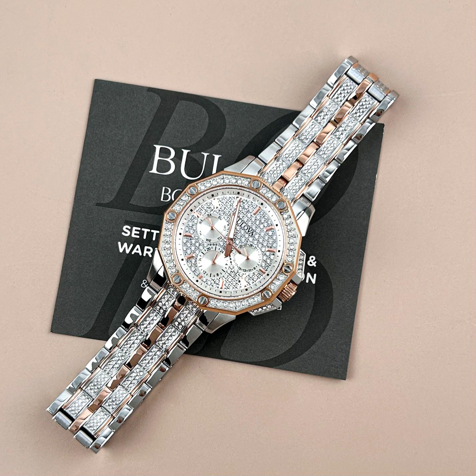 Bulova 98C133 Octava Men’s Two-Tone Gold Silver Crystal Quartz Watch 41.5mm
