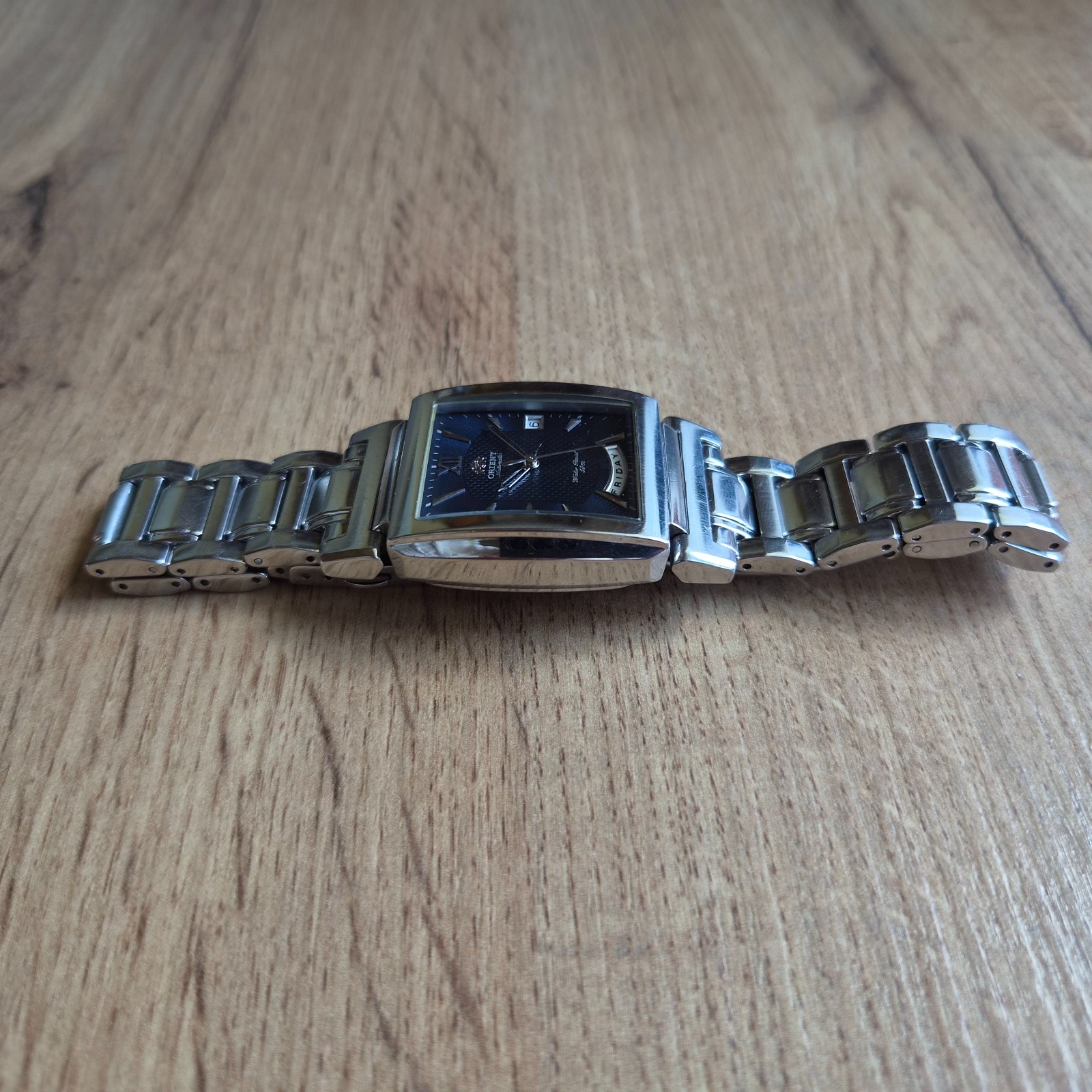 Orient President square watch Day date Automatic mechanical Japan blue watch
