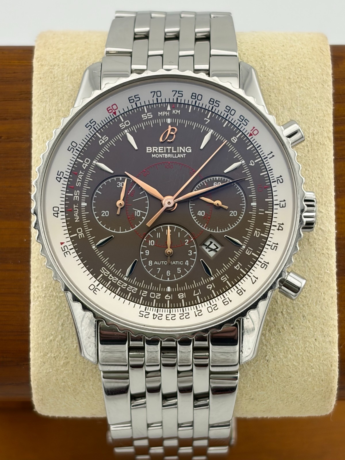 **RARE ‘COFFEE’ DIAL w/ ROSE GOLD HANDS Breitling Navitimer Montbrilliant A41370