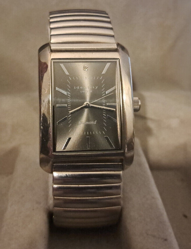 Mens Identity London Silver Tone Diamond Quartz Watch