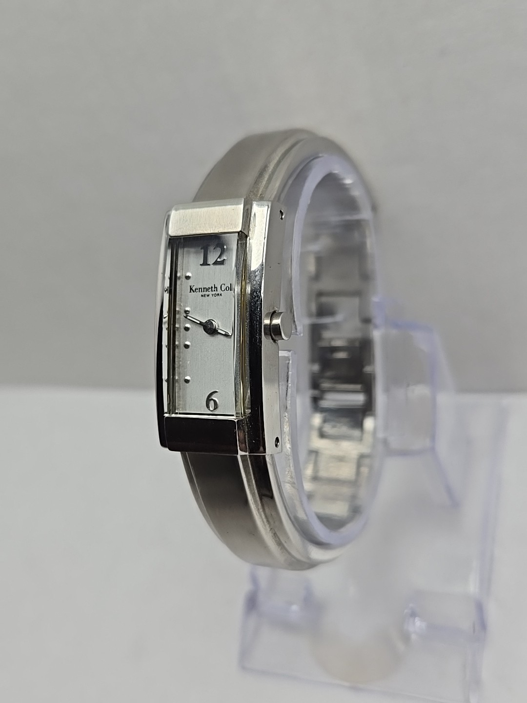 Womens Kenneth Cole Watch 15mm Silver Tone Cuff Bangle Band New Battery