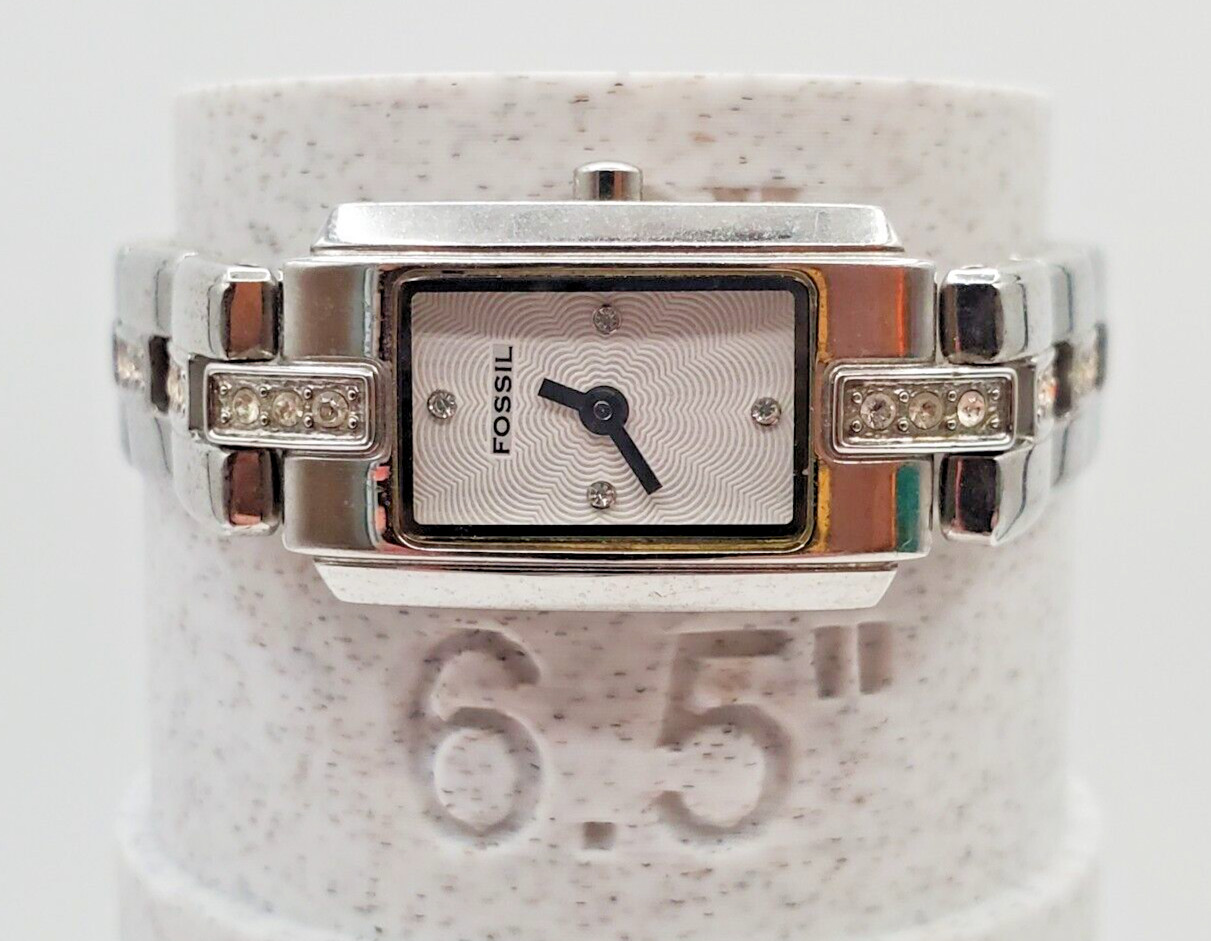Fossil F2 Womens Watch 6.5in Silver Tone Crystal Band NEEDS BATTERY READ