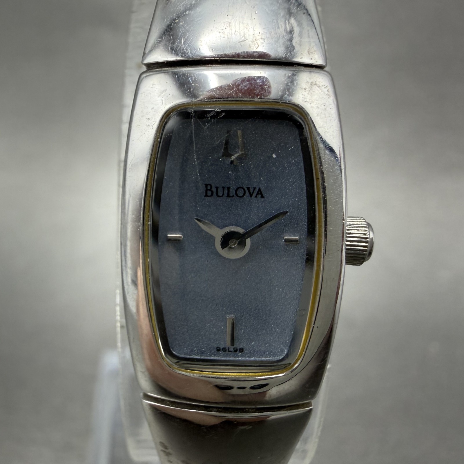 Bulova Tank Watch Women 13mm Blue Dial Silver Tone Rectangle 96L98 New Battery