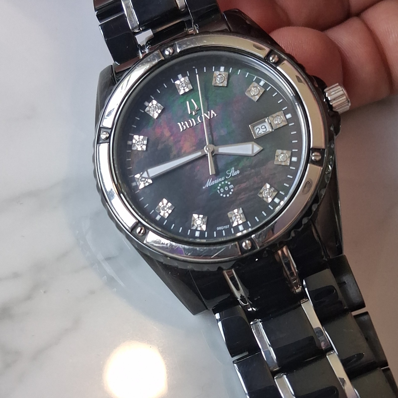 Bulova Marine Star men real diamond accent two tone stainless steel watch .