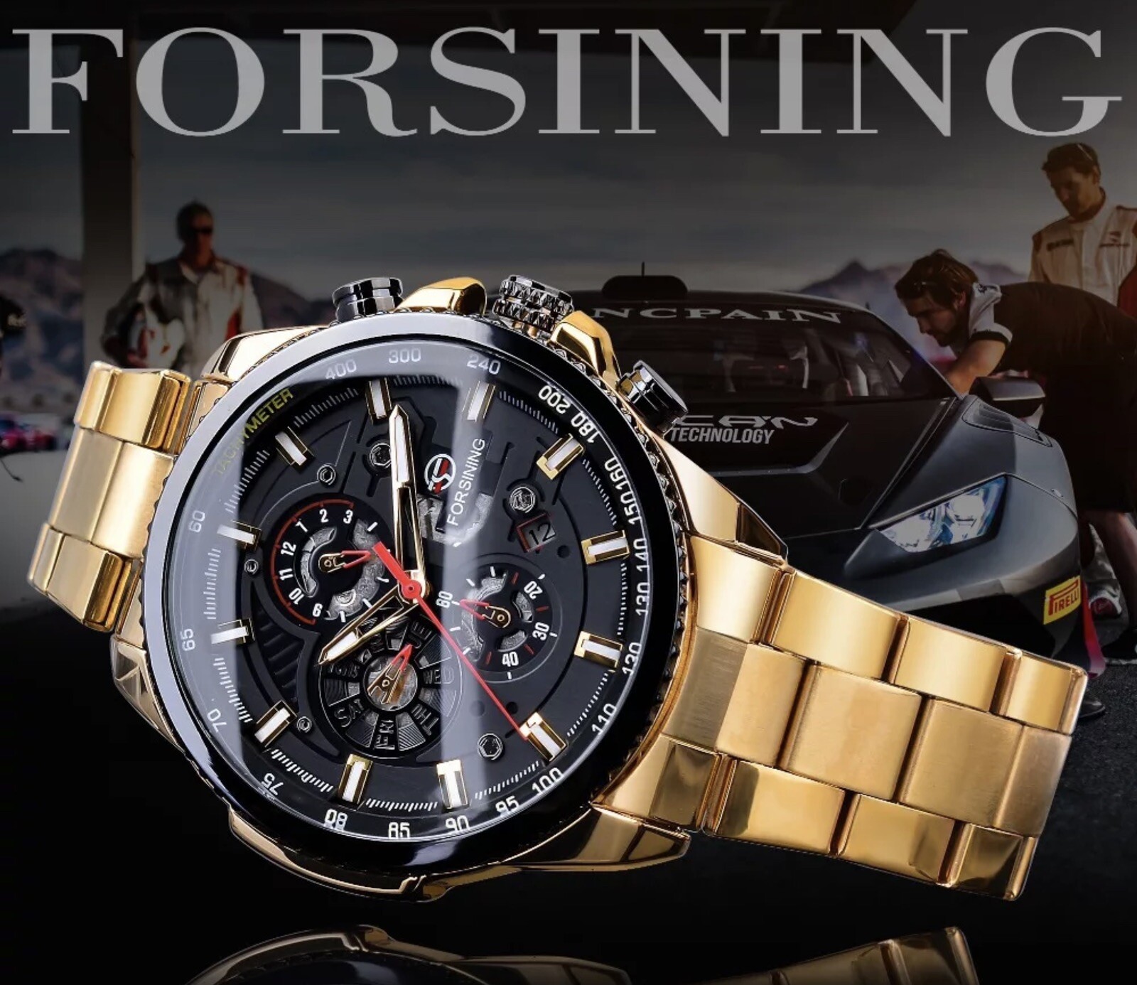 Big Self Winding Sport Watch. Day Month Date Waterproof Mens Watch Great Gift