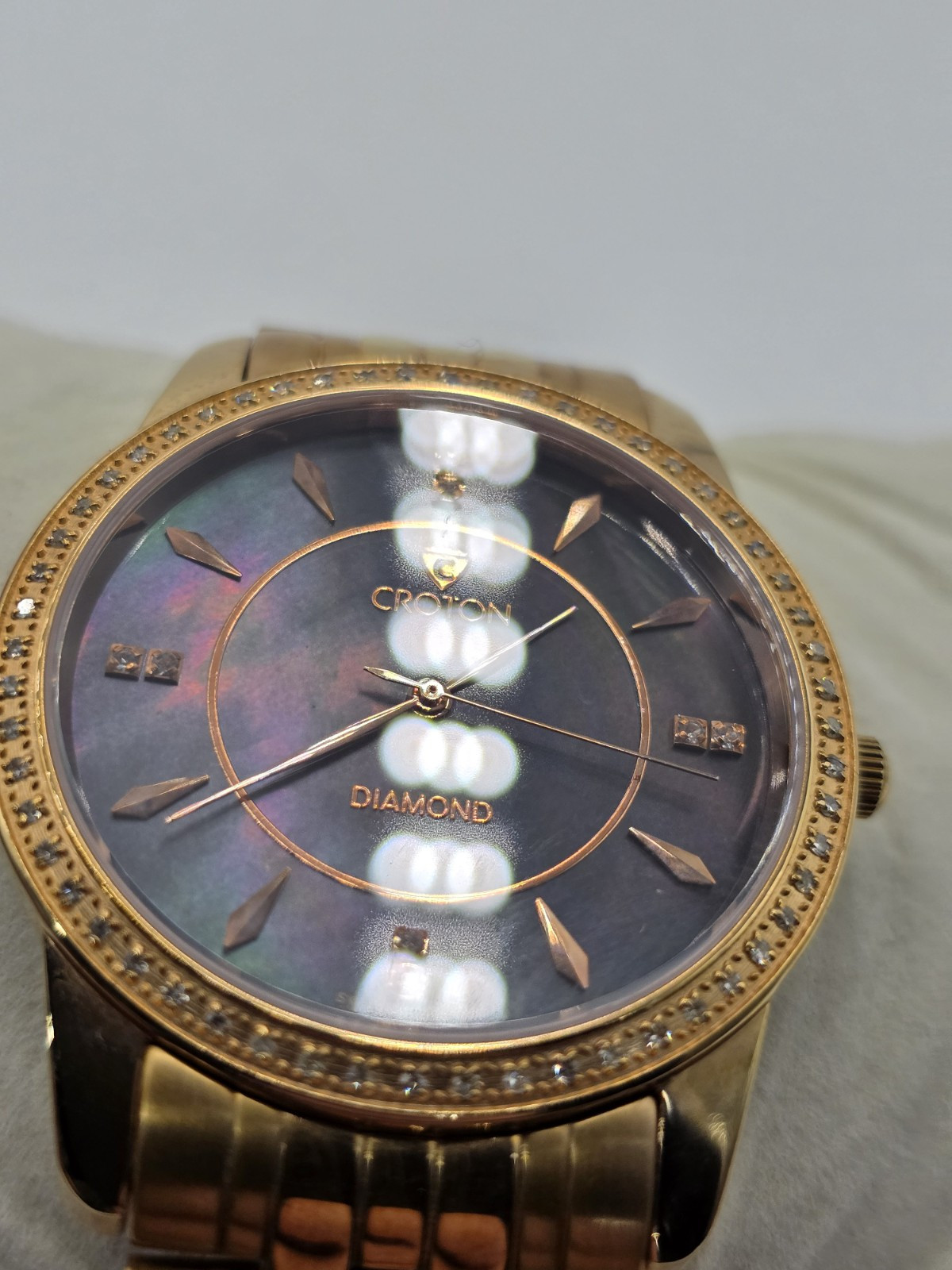 Croton Men’s Swiss Movement Stainless Steel Black Mother Of Pearl Dial CR307935