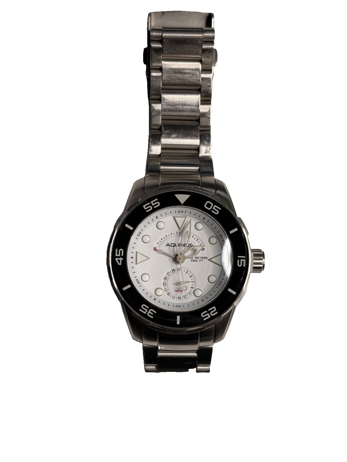 Aquinus Men’s Diver Quartz Date White Dial Black Bezel Steel Watch 300m