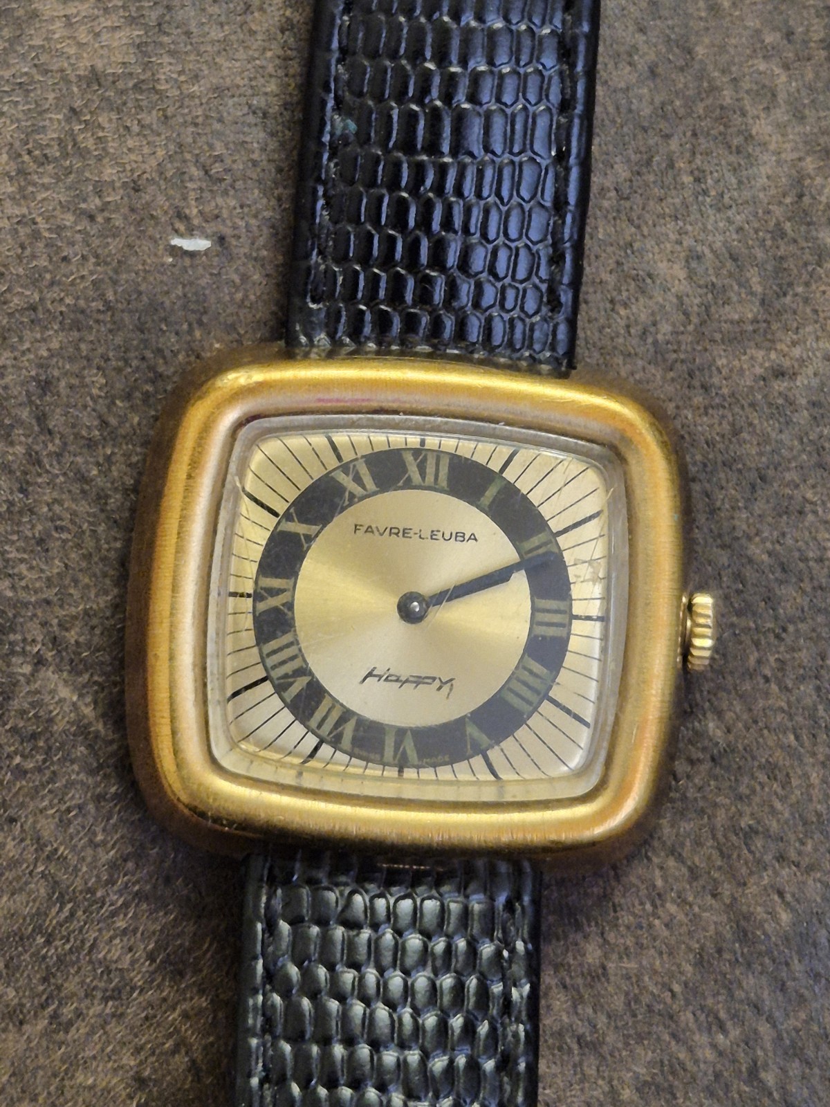 Vintage Rare Favre Leuba Happy Gold Plaque Watch 30 mm Working