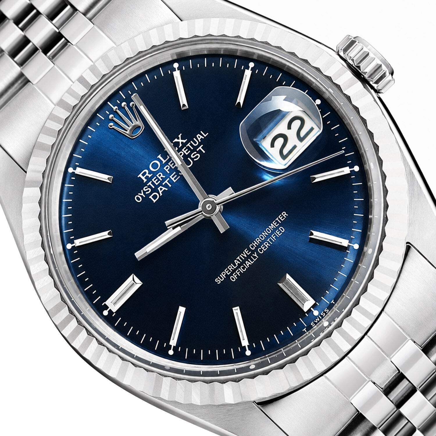 36mm Rolex Datejust 16013 18K White Gold Bezel Blue Dial Jubilee Men’s Watch