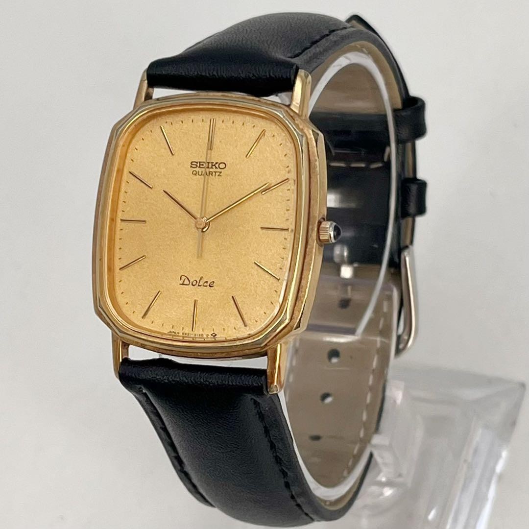 Dolce Quartz Gold Watch Wrist 17.0cm 6.7in Case 27.9mm Replaced Strap SEIKO