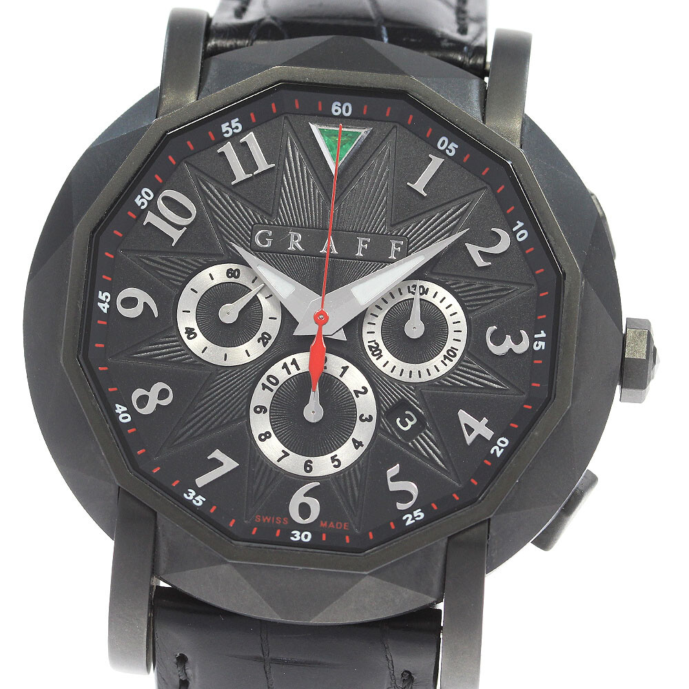 GRAFF 5500HV DLC Chronograph Triangle Emerald Men’s Watch From Japan G1117