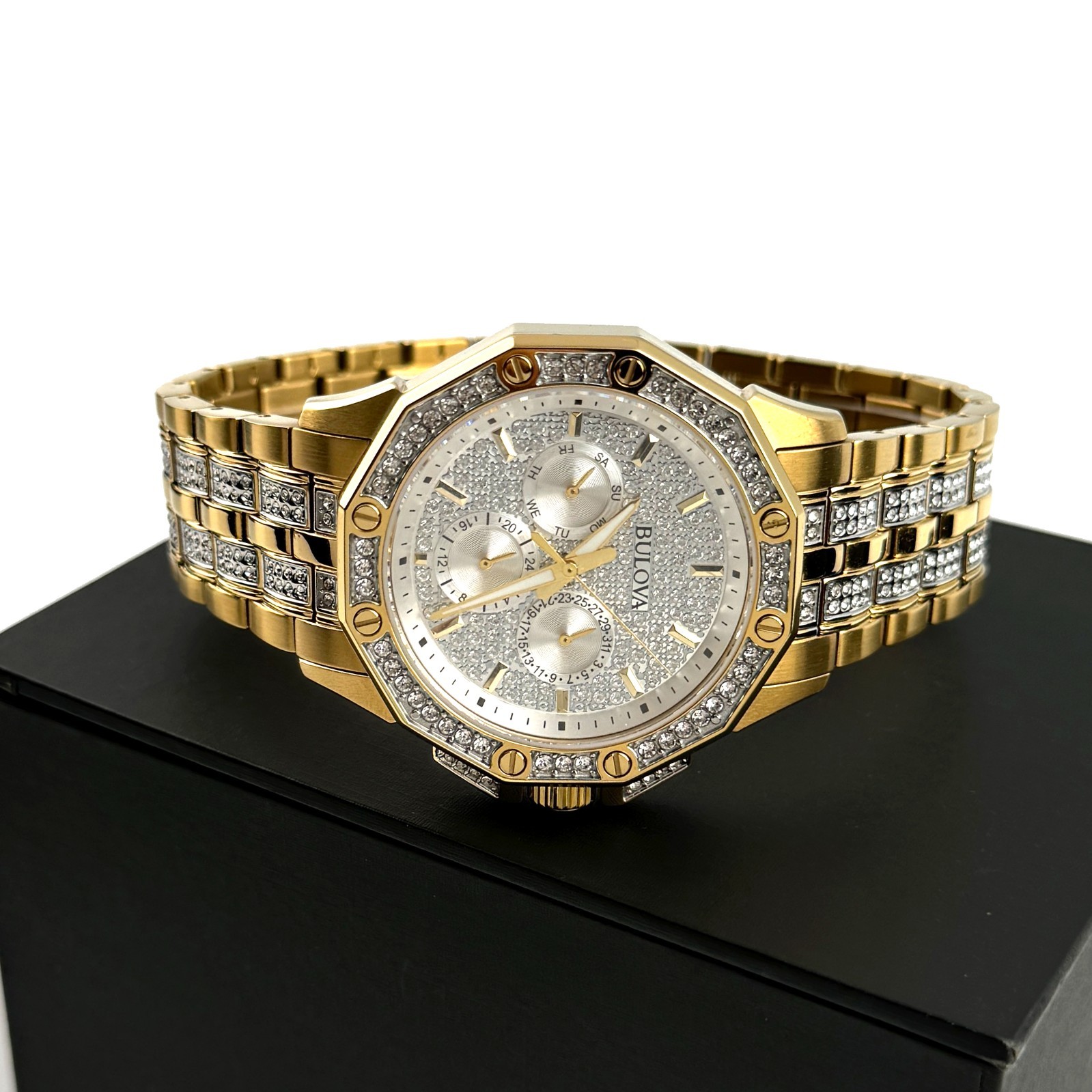 Bulova Crystal Octava 98C126 Quartz Gold SilverDial Stainless Men’s Watch 41.5mm