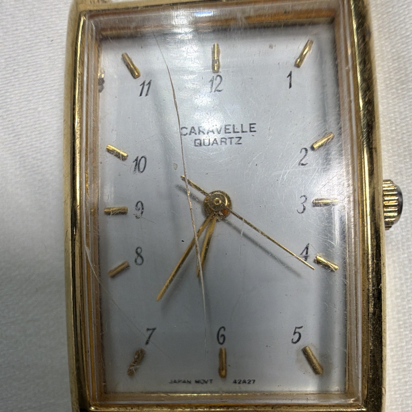 Vintage Caravelle by Bulova Quartz Tank Watch Gold Tone Rectangle Dress Run