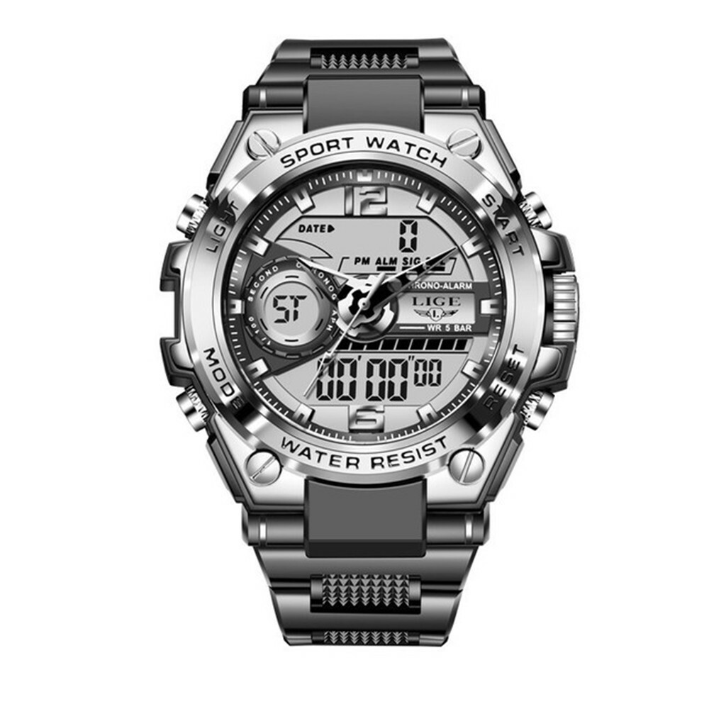 LIGE Men Military Watch Top Brand Sport Digital Wristwatch LED Display Stopwatch