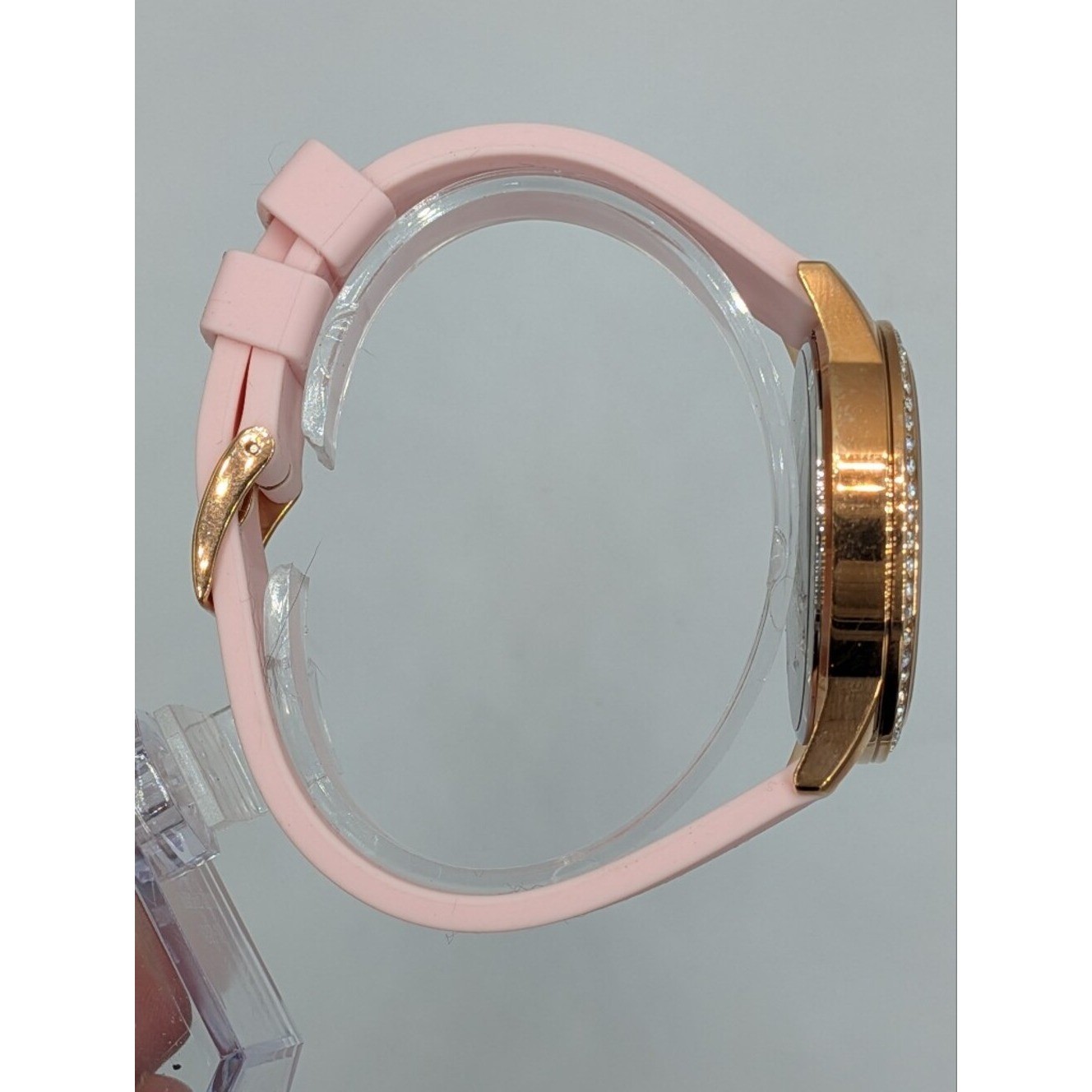 Guess Women’s Watch Solar Rose Gold Pink Dial Rhinestone Bezel U115L32