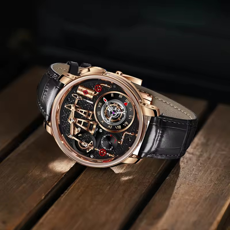 🔥USA🔥PINDU Men’s Watch 45.5mm Steel Sapphire Crystal Oil Pump P6673