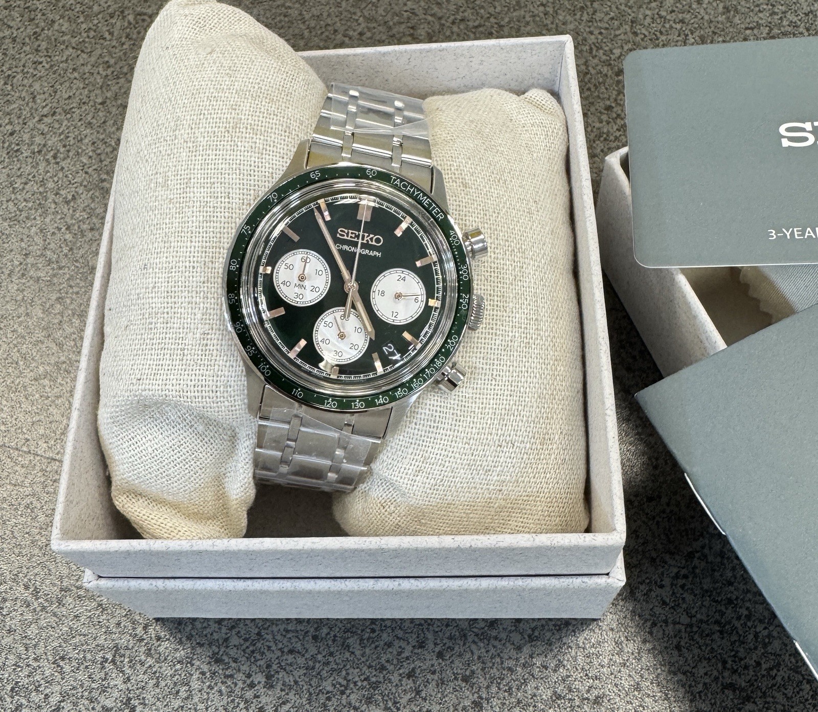 SEIKO Chronograph Quartz Light Green Dial Watch SSB481 Stainless Steel New