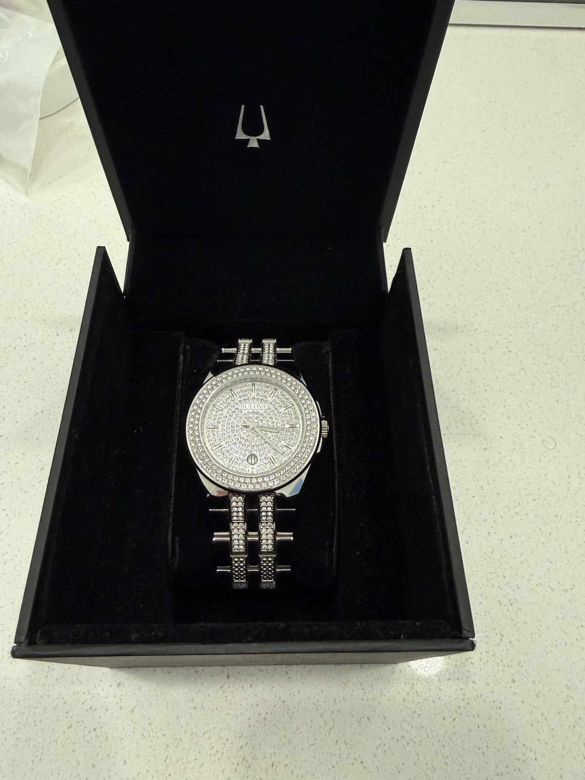 Bulova Phantom Mens Crystal Quartz Silver Stainless Steel Watch 42 MM 96B235