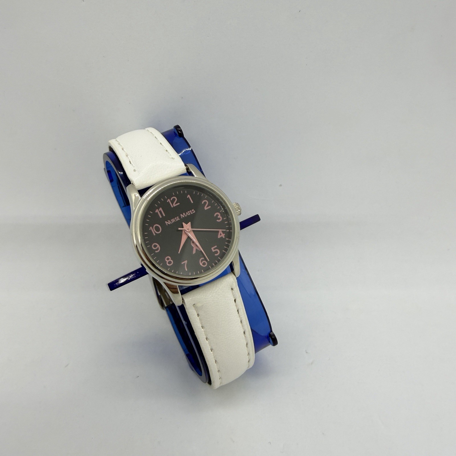 Nurse Mates Ribbon Awareness nurse watch water-resistant Leather strap – White