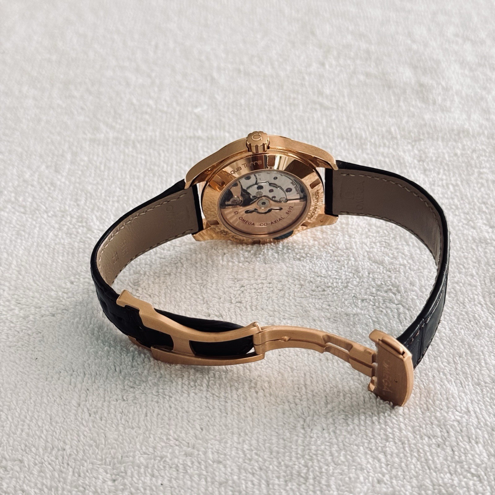 OMEGA Seamaster Aqua Terra Auto Chronometer Gold Gray Dial Black Leather Box