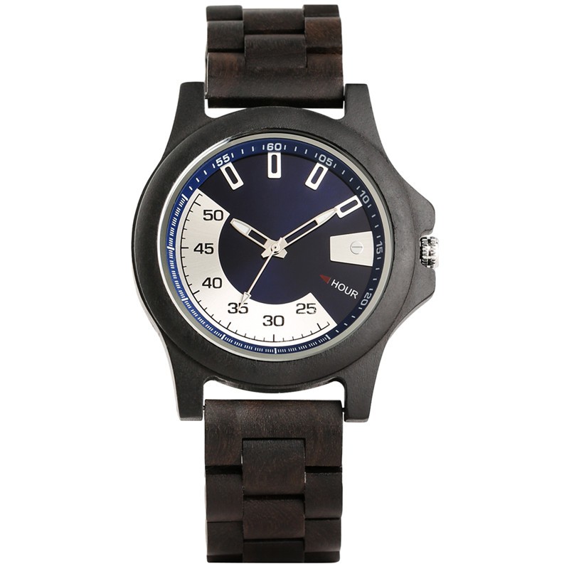 Natural Wood Watch for Men Handcrafted Quartz Adjustable Wooden Strap Unique