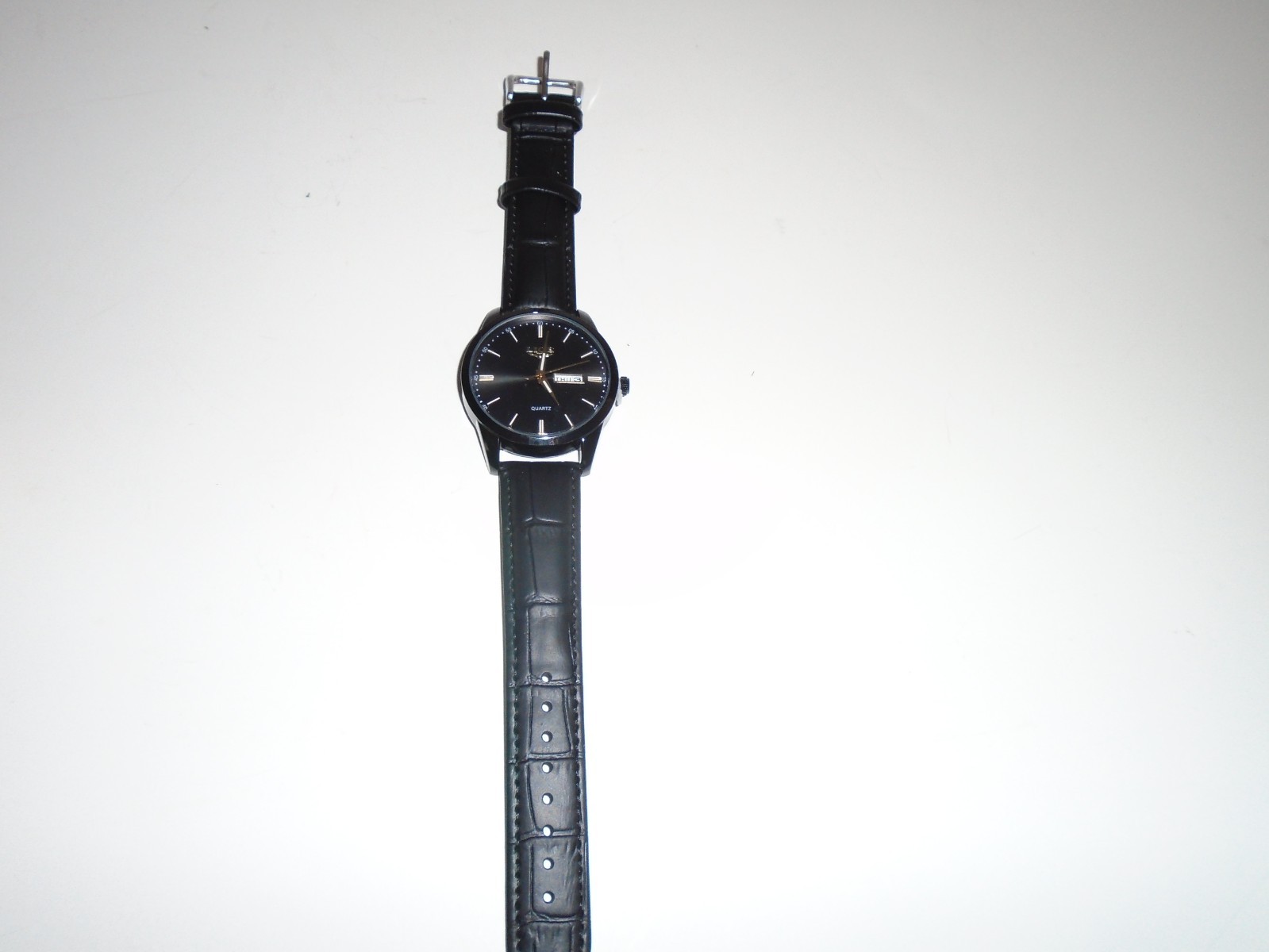 Lige All Black Leather Band Watch # 1853 New In Box