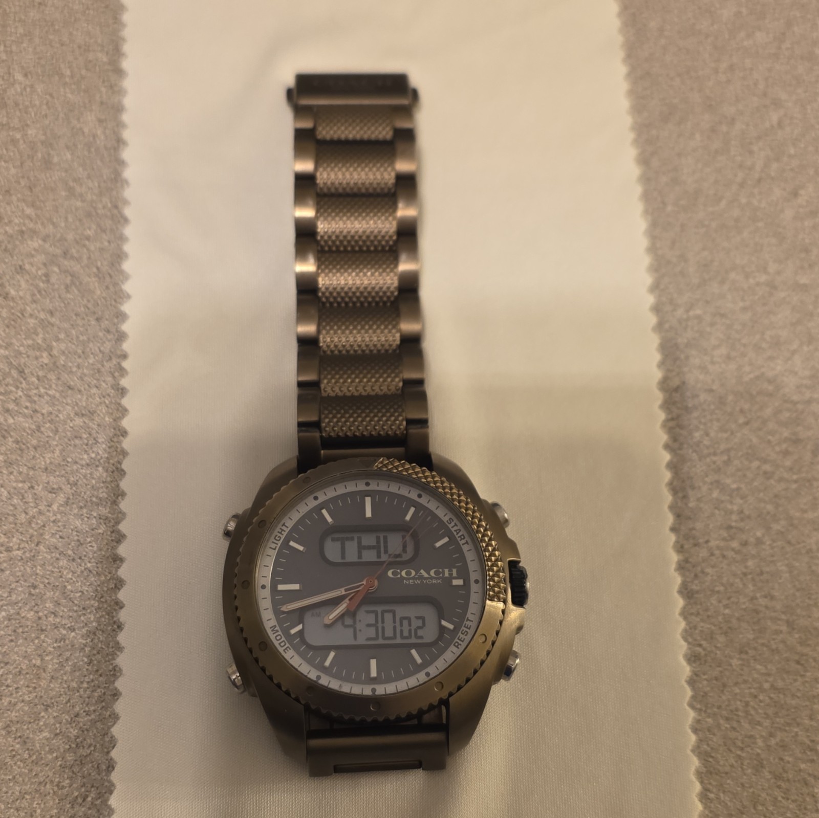 Coach New York Analog-Digital Quartz Brown Metal Bracelet Watch 46mm 30m