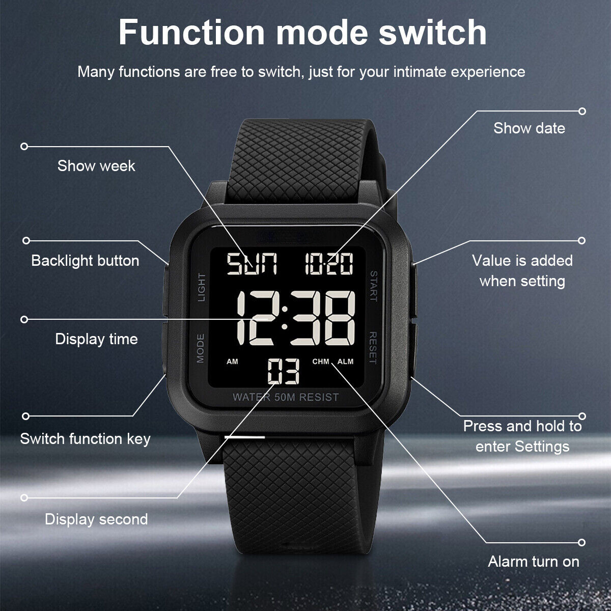 Men Waterproof Digital Sports Watch Military Tactical LED Backlight Wristwatch