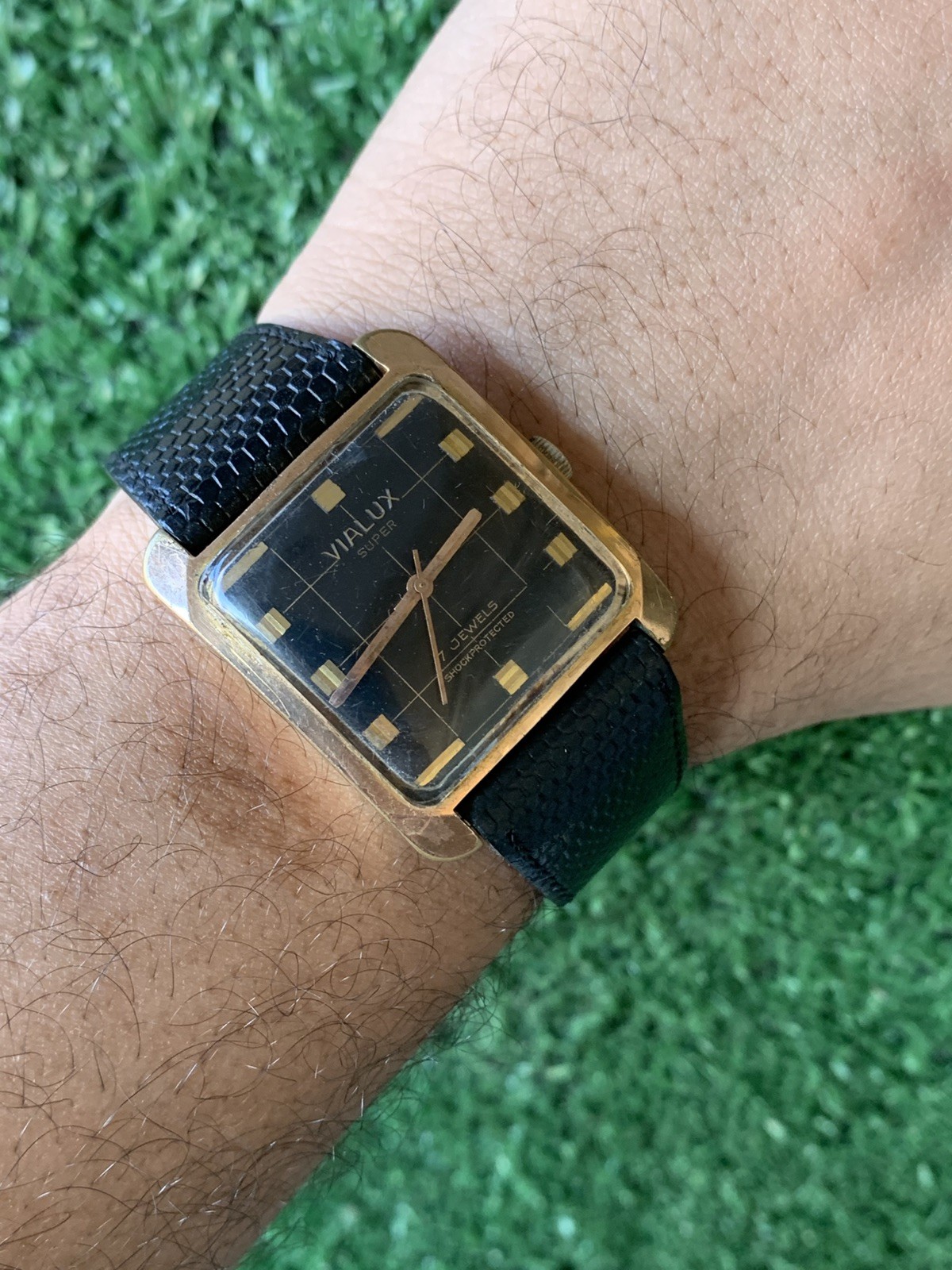 Vintage Vialux Super Watch 32mm Squared Black Swiss Made Iconic Elephant Manual