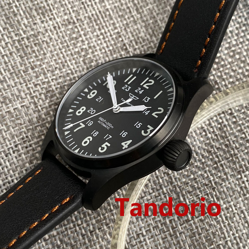Tandorio 39mm 20ATM NH35A PT5000Sapphire Glass Black PVD Pilot Diving Men Watch