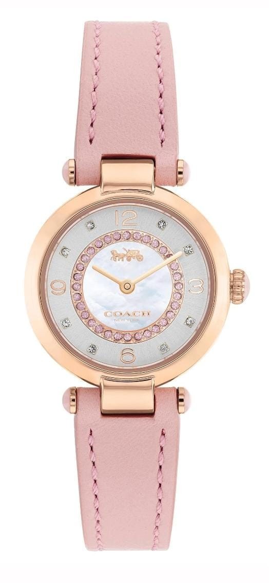 Coach Cary 14503896 Women’s Rose Gold Crystal Pink Leather MOP Watch 26mm Analog