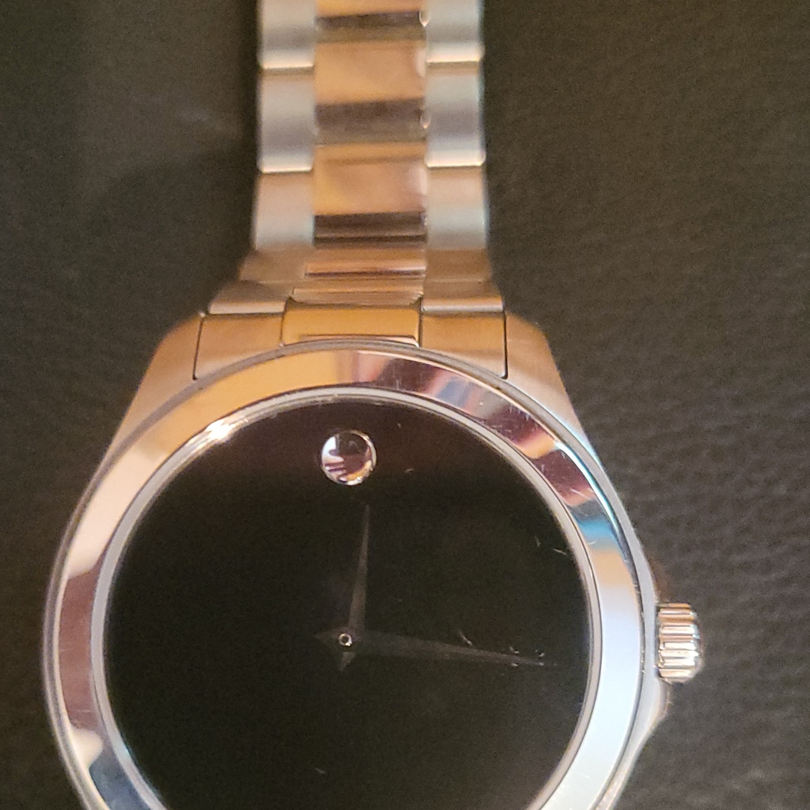 Movado Museum Black Dial Swiss Quartz Watch Silver Stainless Steel Bracelet